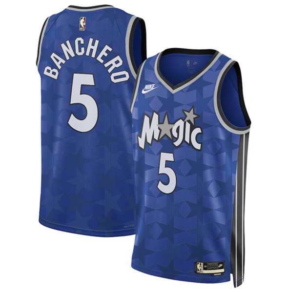 Mens Orlando Magic #5 Paolo Banchero Blue 2023-24 Classic Edition Stitched Basketball Jersey Dzhi